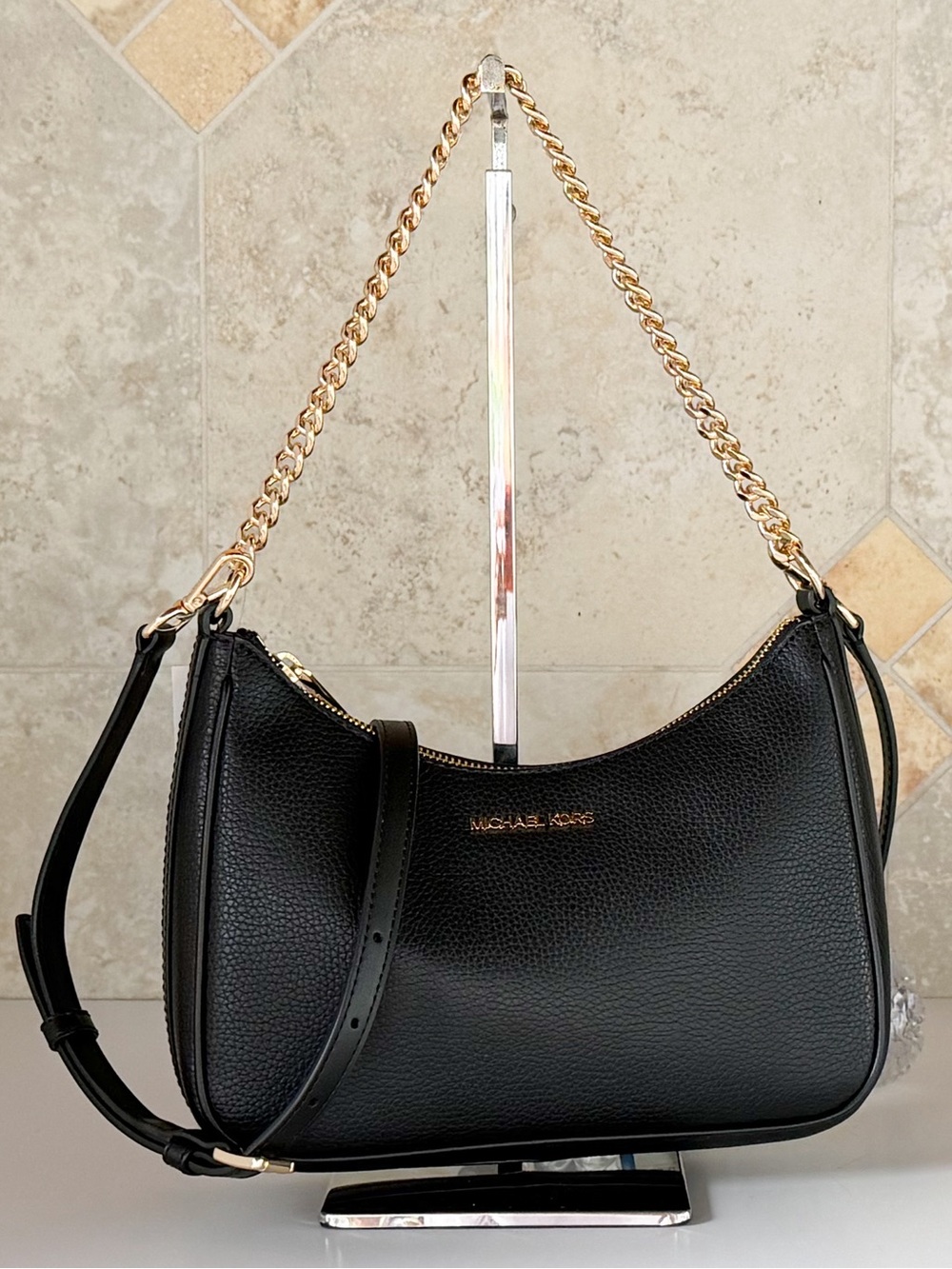 Michael Kors Jet Set Travel LG Pouchette Shoulder Chain Crossbody Bag Black - Picture 3 of 15